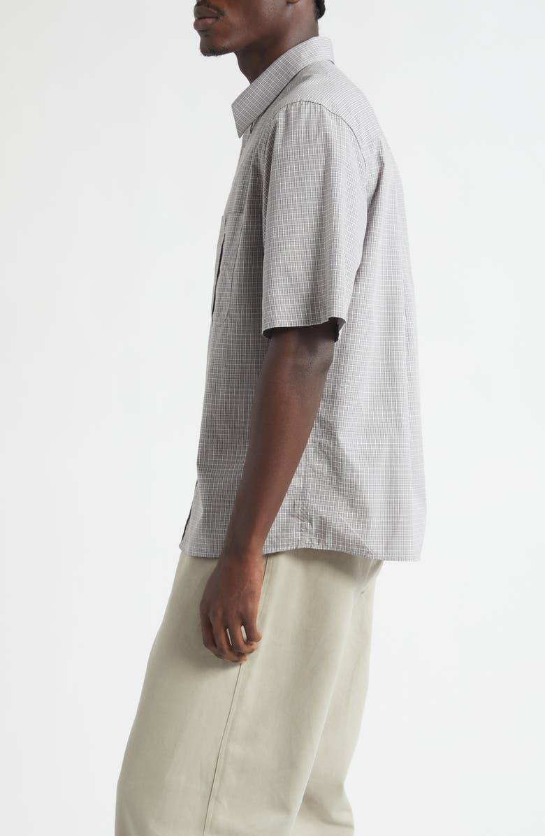 De Bonne Facture Painters Short Sleeve Organic Cotton Button-Up Shirt, Alternate, color, Grey Pin Check