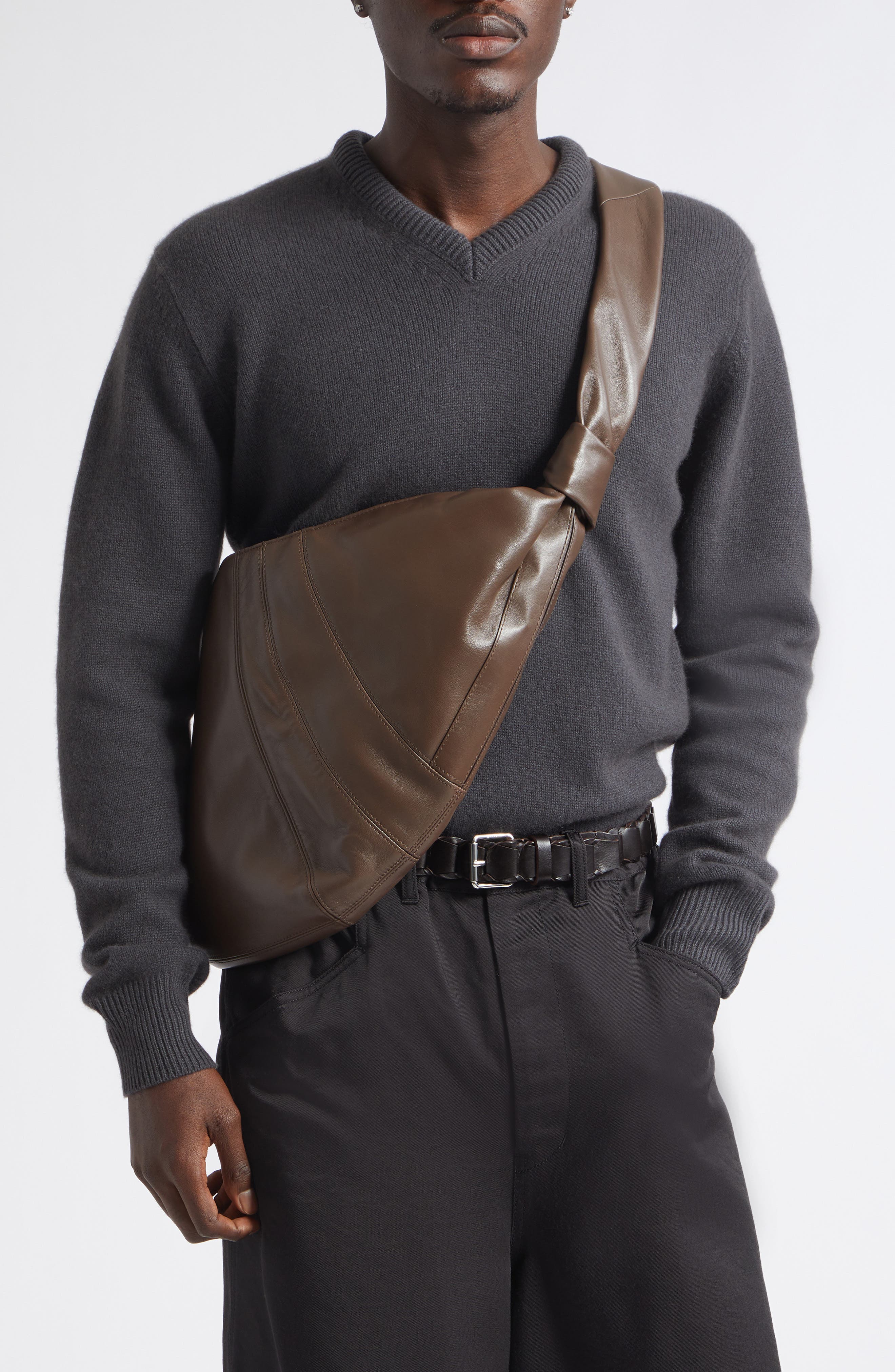 Large Croissant Leather Bag, Alternate, color, OTTER