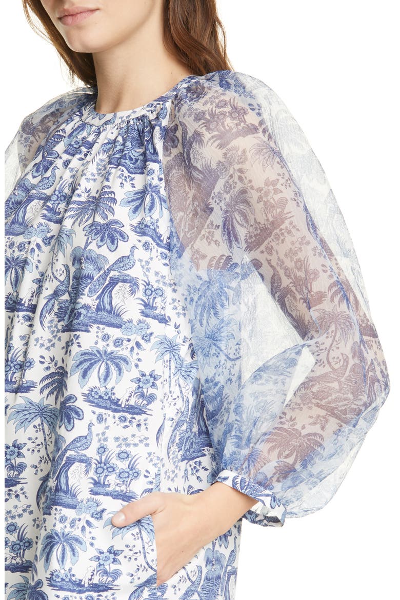 Garden Balloon Sleeve Shift Dress, Alternate, color, CHINA BLUE TOILE