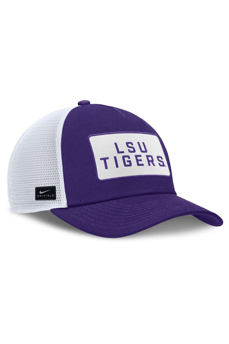 Men's Nike Purple/White LSU Tigers 2025 On-Field Rise Patch Trucker Adjustable Hat, Alternate, color, Purple
