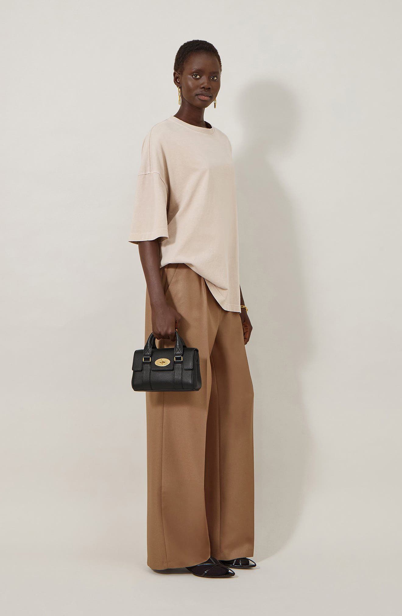 Mulberry Mini Bayswater Grained Leather Handbag, Alternate, color, Black