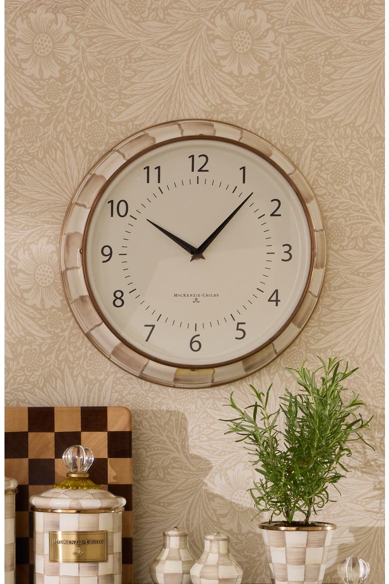 Mocha Check Enameled Steel School Wall Clock, Alternate, color, MOCHA