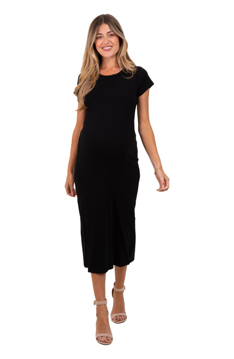PinkBlush Basic Crewneck Midi Dress, Main, color, Black