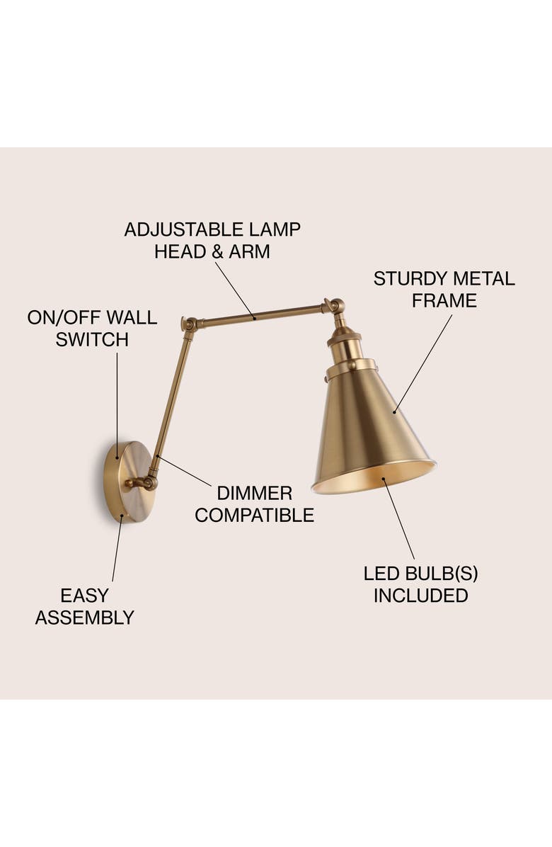JONATHAN Y Rover Adjustable Arm Metal LED Wall Sconce, Alternate, color, Brass Gold