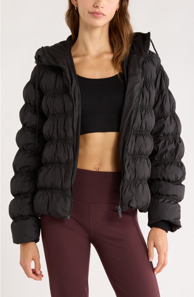 Zella All Over Ruched Jacket, Main, color, Black