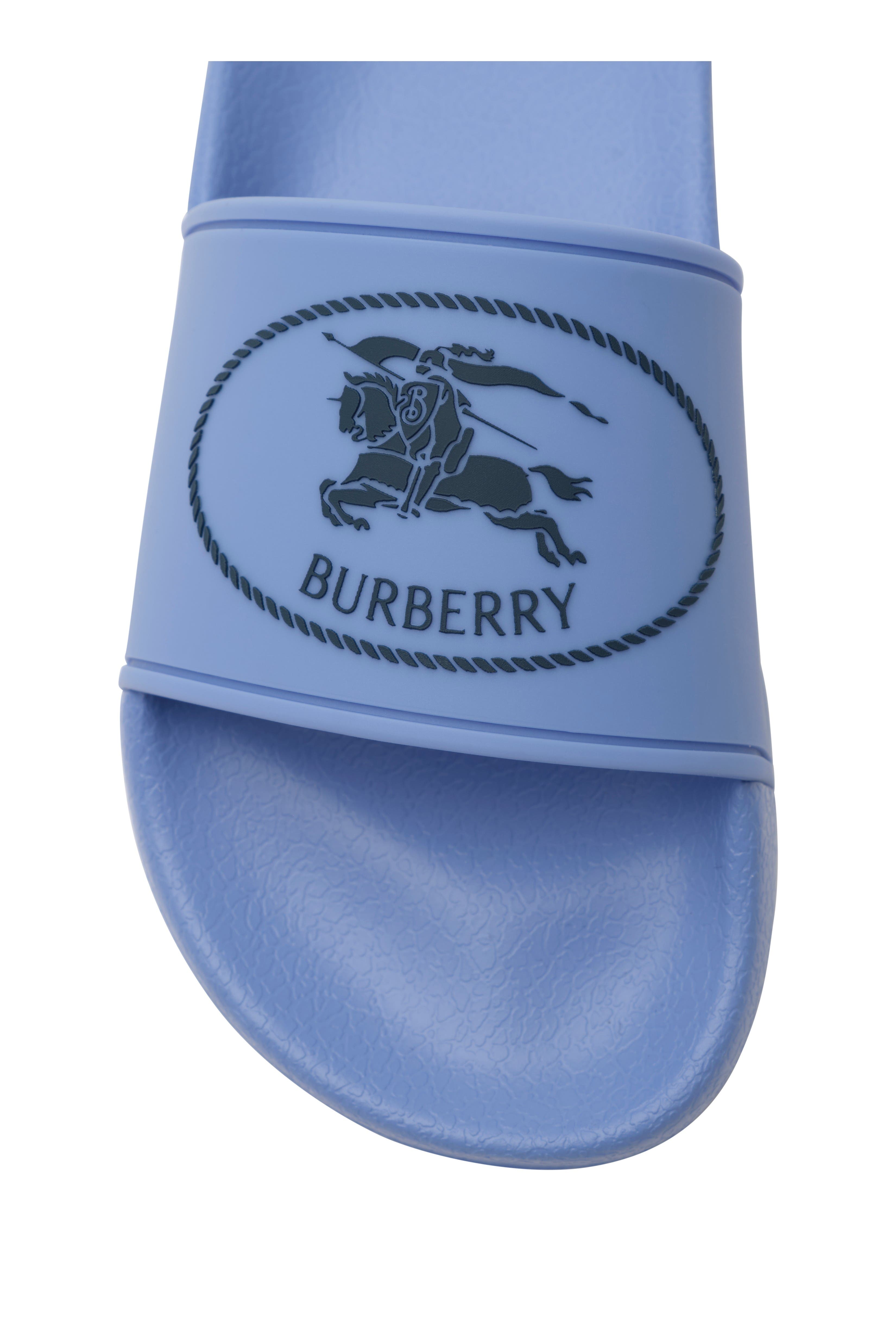Burberry Knight Stamp Slides, Alternate, color, Cornflower Blue/Charcoal Blue