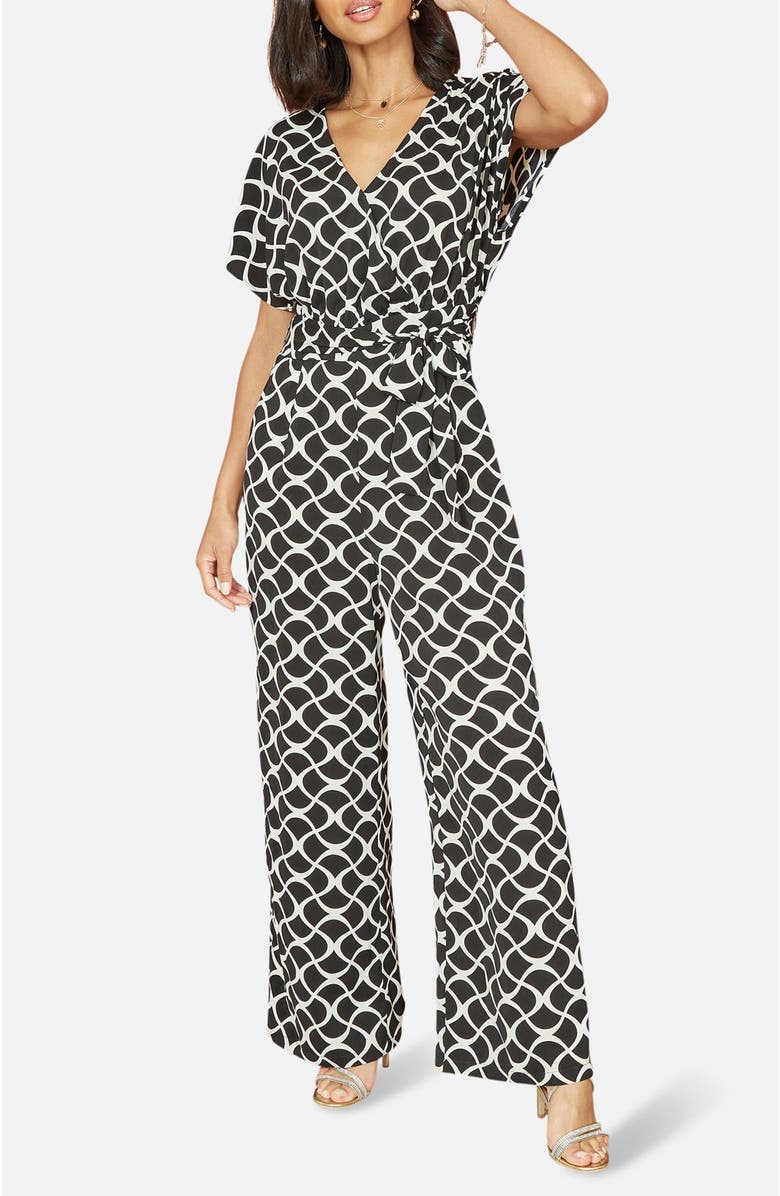 Yumi Geometric Print Wrap Jumpsuit, Alternate, color, Black