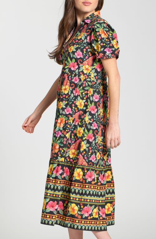 Apny Puff Sleeve Tiered Shirtdress In Multi