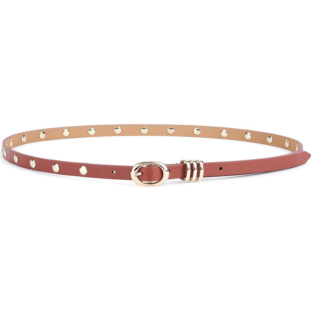 Ettika Skinny Studded Leather Belt In Brown