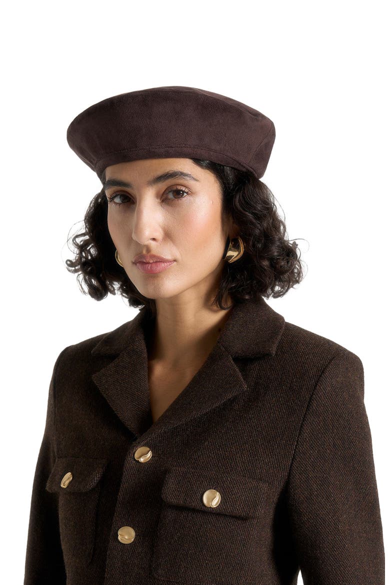 Anya Suede Beret, Alternate, color, Brown