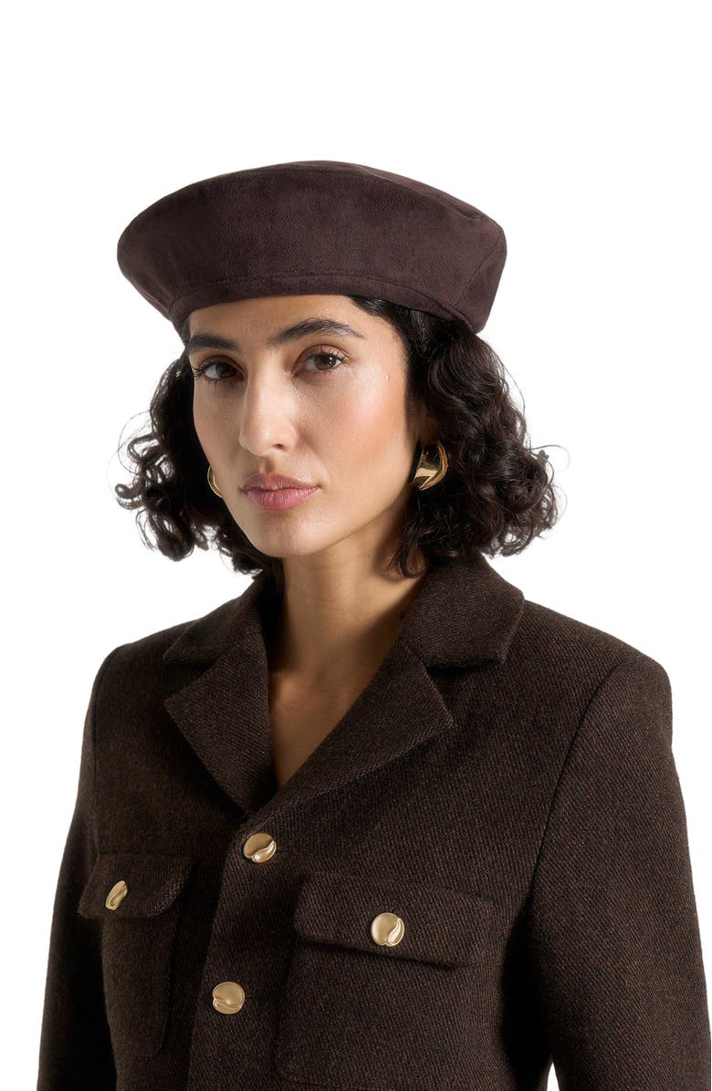 Manière De Voir Anya Suede Beret, Alternate, color, Brown