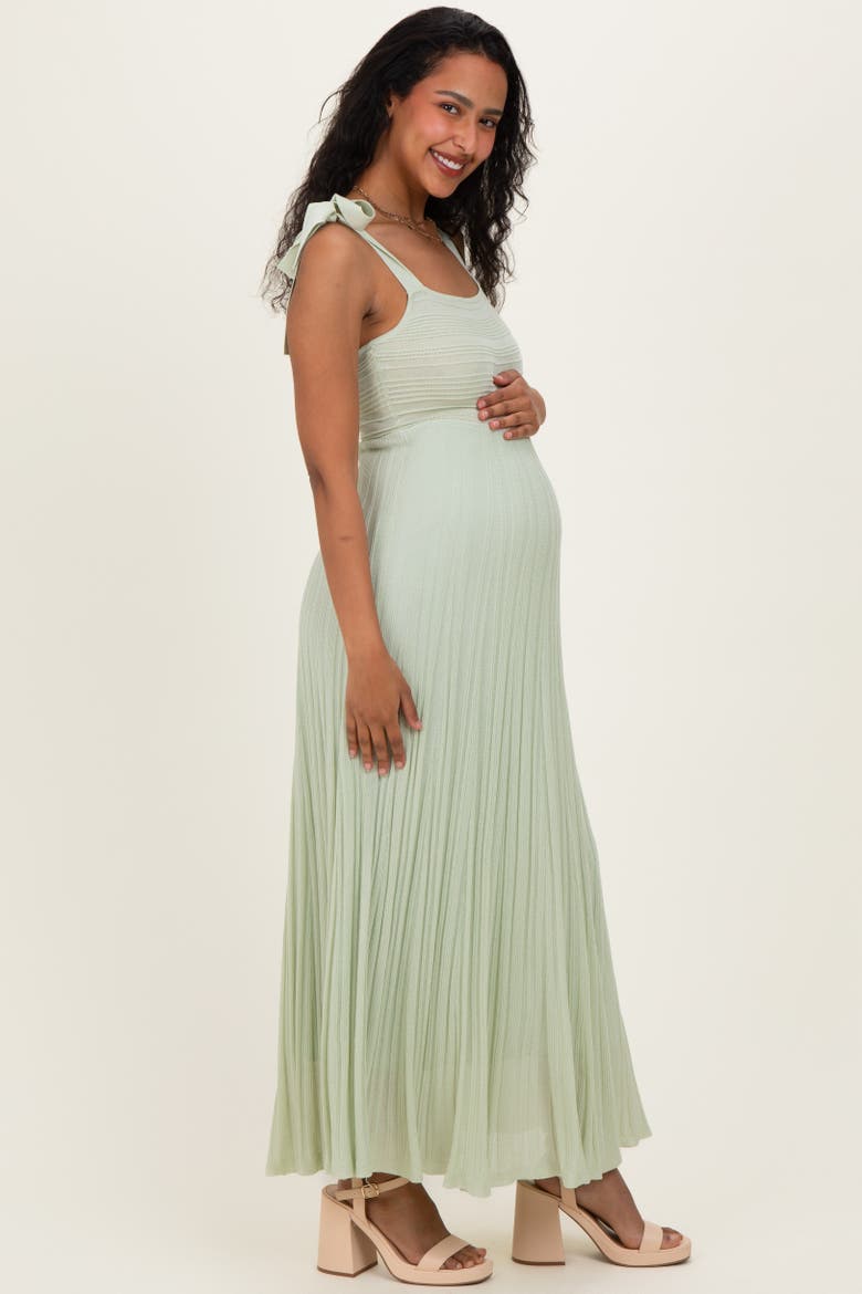 Textured Knit Shoulder Tie Midi Dress, Alternate, color, Light Olive