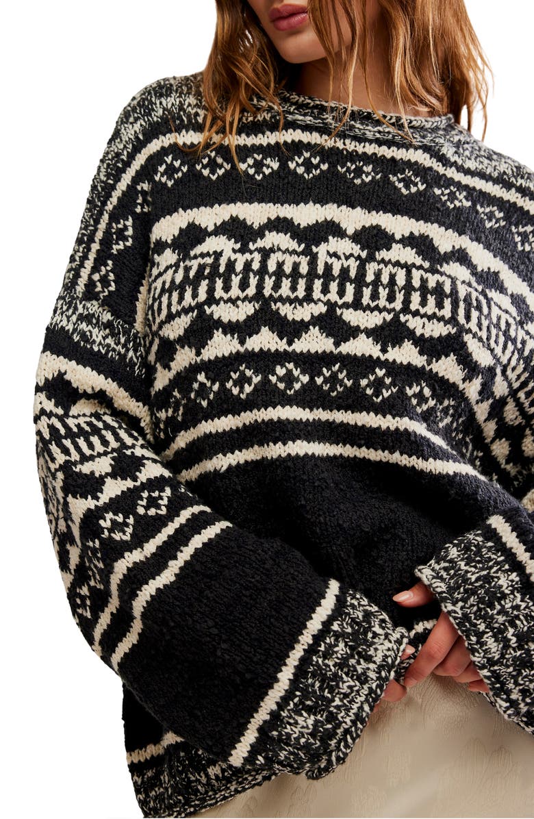 Free People Dani Oversize Cotton Blend Sweater, Alternate, color, Black Combo