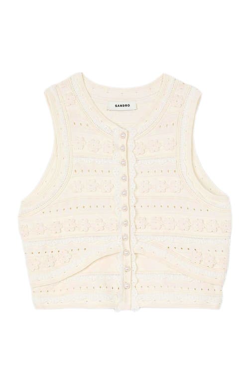 Sandro Crochet Detail Sweater In Ecru