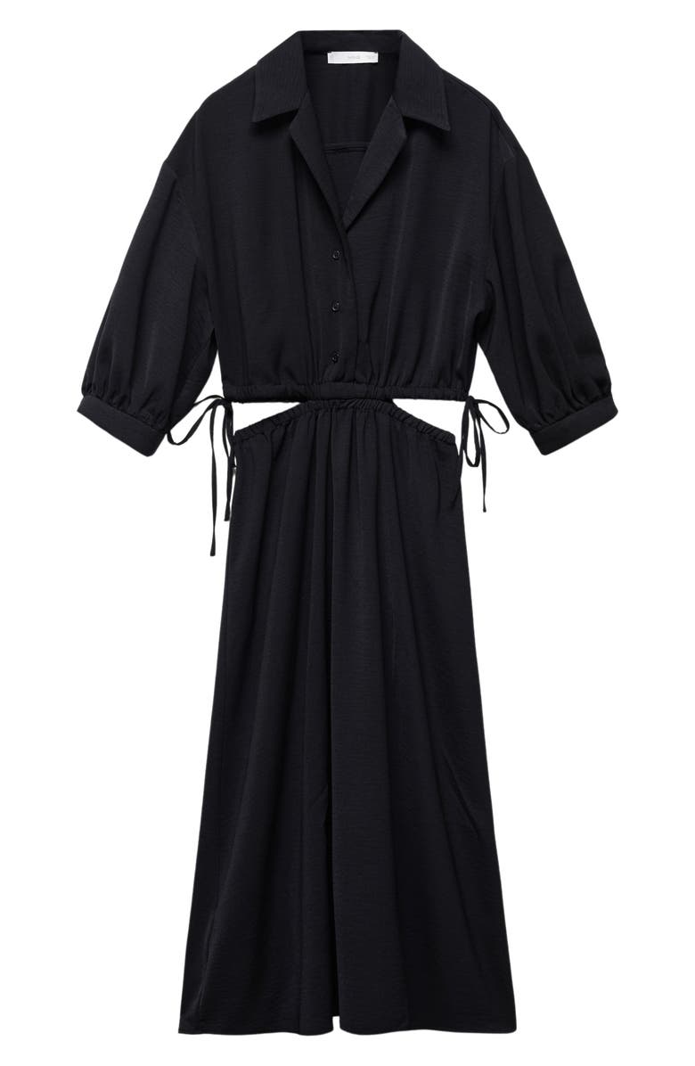 MANGO Cutout Drawstring Waist Midi Shirtdress, Alternate, color, 