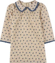 MiniMoi Embroidered-Bow Pointelle Lace-Trim Mini-Print Dress
