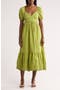 Puff Sleeve Embroidered Hem Maxi Dress
