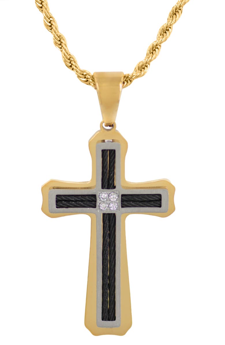 AMERICAN EXCHANGE Men's Diamond Accent Cross Pendant Necklace - 0.10ct., Alternate, color, 
