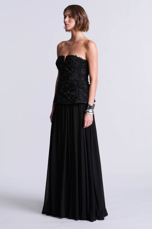 Bcbg 3d Floral Gown In Black