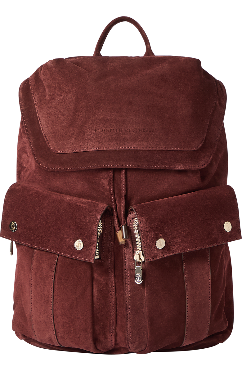 Brunello Cucinelli Suede leisure backpack, Alternate, color, Burgundy