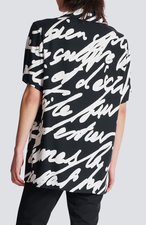 Shop Balmain Big Love Letter Pajama Shirt In Eab Black/white
