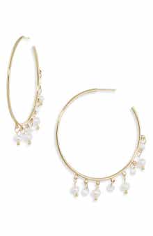 NORDSTROM RACK Cubic Zirconia & Faux Pearl Hoop Earrings