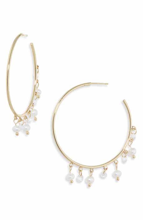 NORDSTROM RACK Cubic Zirconia & Faux Pearl Hoop Earrings