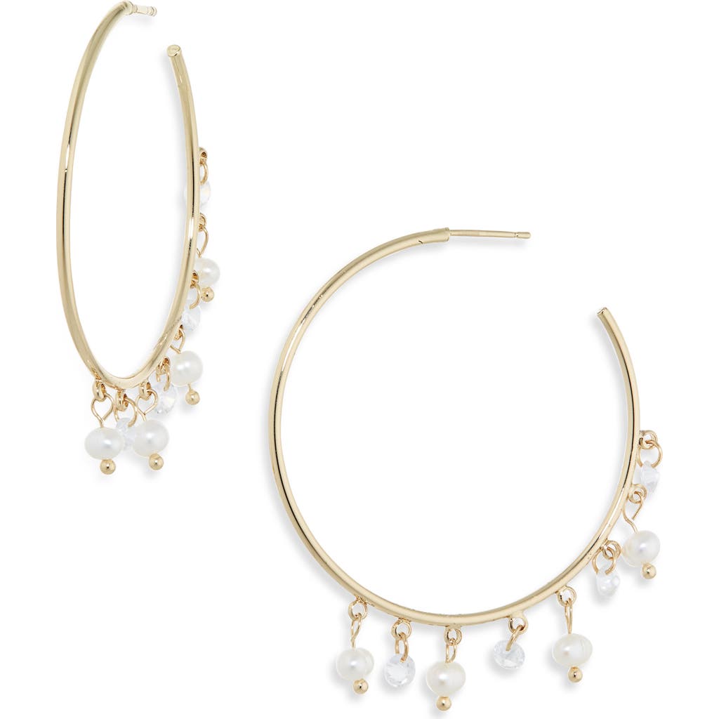 Nordstrom Rack Cubic Zirconia & Faux Pearl Hoop Earrings In Gold