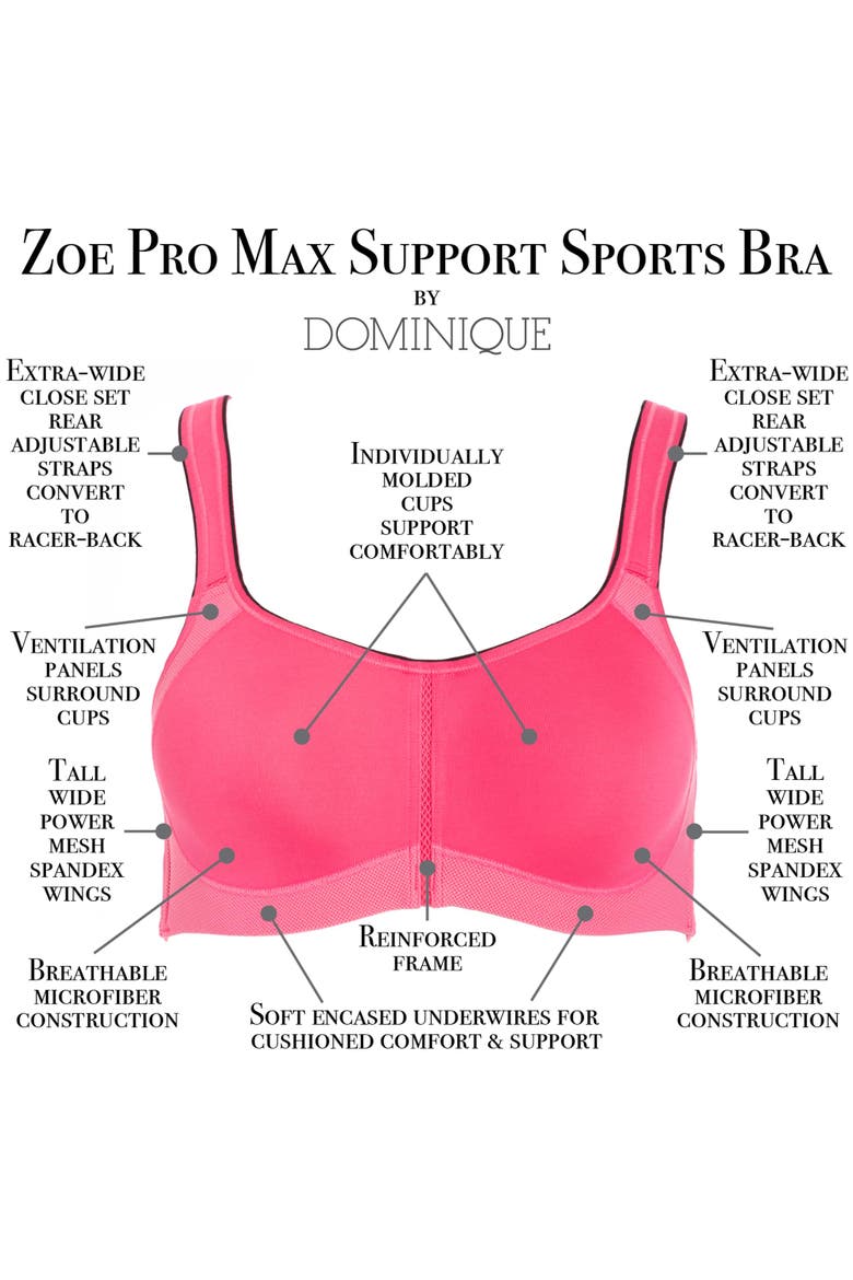 Zoe Pro Max High Impact Convertible Racerback T-Strap Bra, Alternate, color, Pink