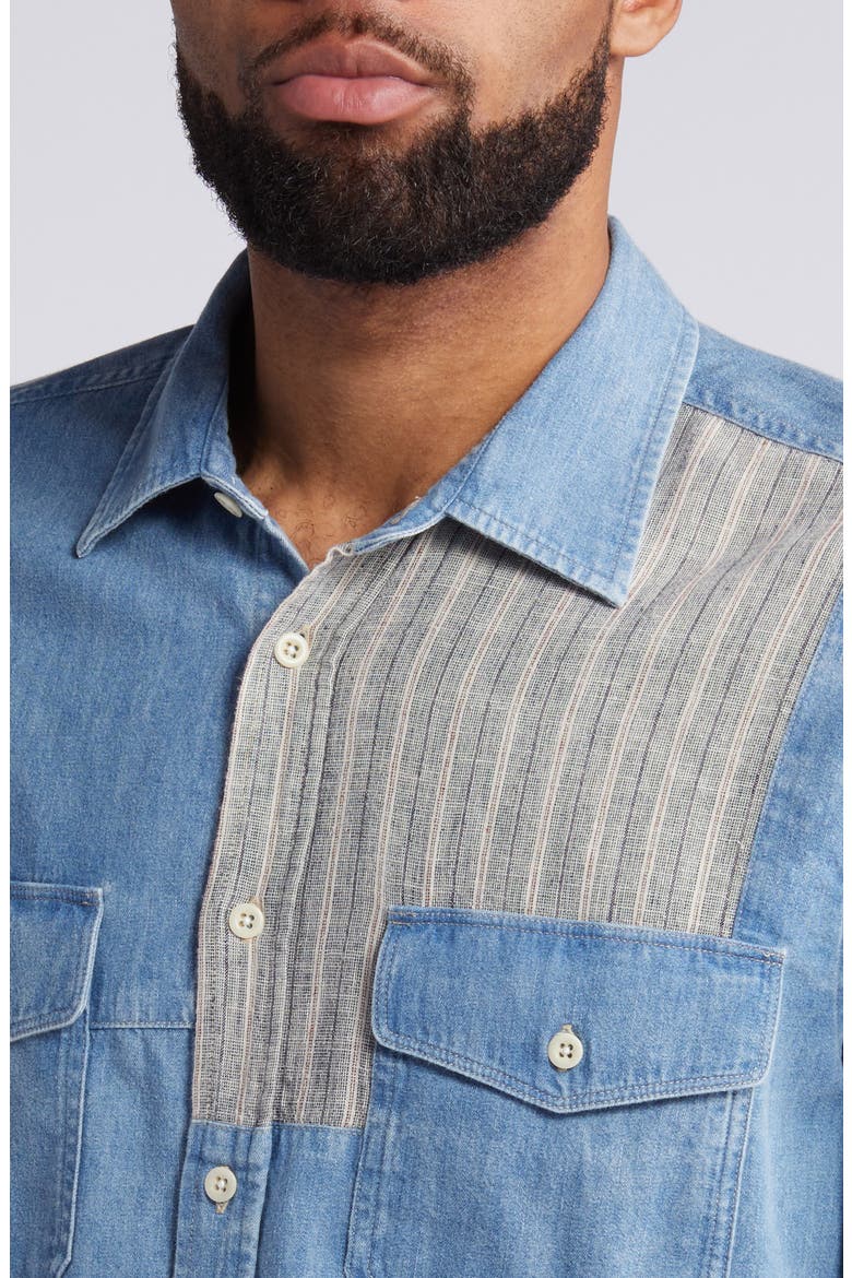 Larsen Patchwork Denim Button-Up Shirt, Alternate, color, MEDIUM INDIGO PATCHWORK