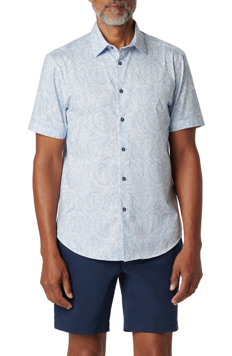 Bugatchi Miles OoohCotton<sup>®</sup> Floral Short Sleeve Button-Up Shirt, Main, color, Sky