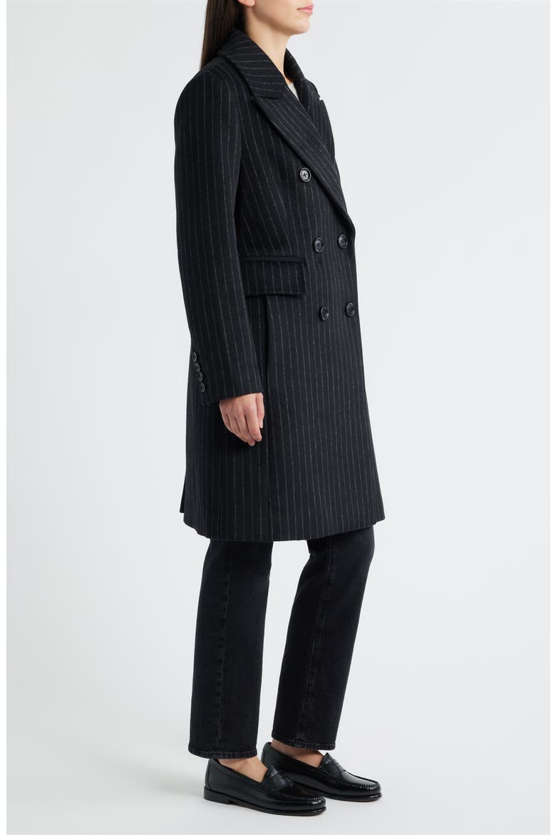 Heritage Pinstripe Double Breasted Coat, Alternate, color, BLACK PINSTRIPE