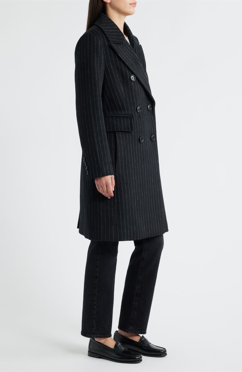 London Fog Heritage Pinstripe Double Breasted Coat, Alternate, color, Black Pinstripe
