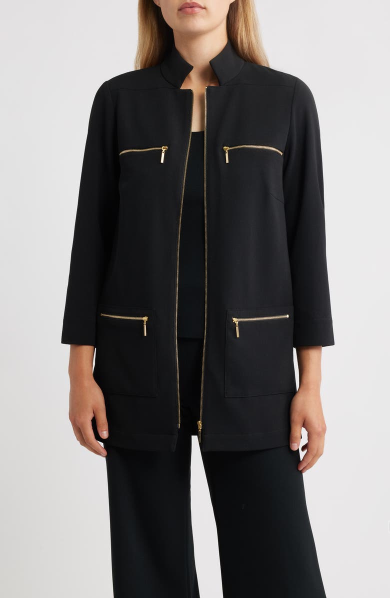 Ming Wang Deco Stretch Crepe Utility Jacket, Main, color, Black