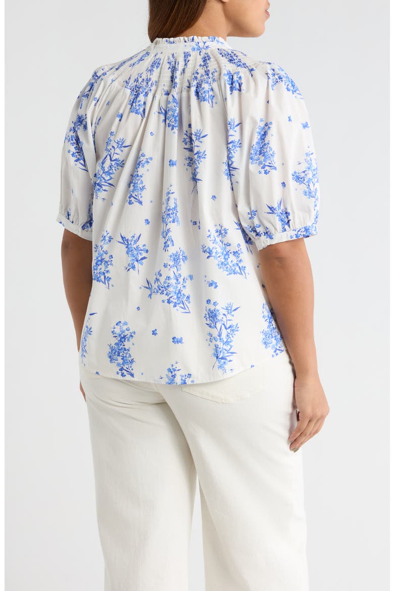 Bestia Floral Smocked Yoke Button-Up Top, Alternate, color, CREAM-BLUE