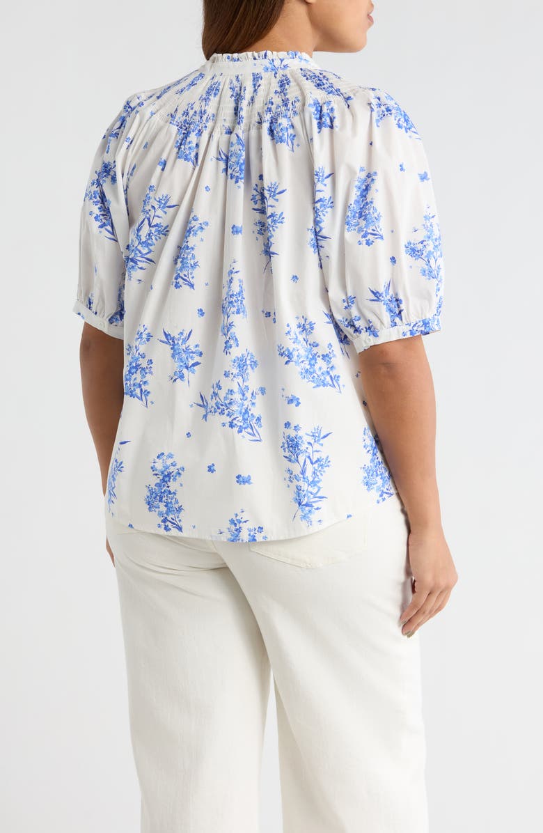 SUGARLIPS Bestia Floral Smocked Yoke Button-Up Top, Alternate, color, Cream-Blue