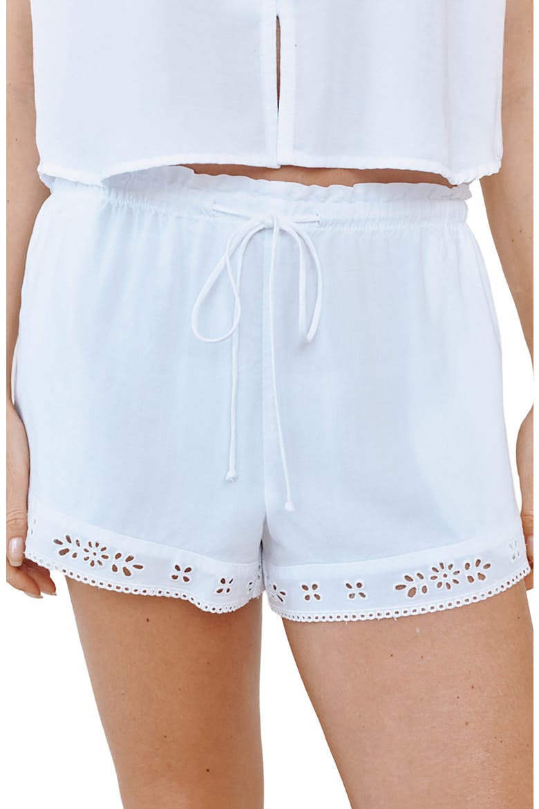 Embroidery Trim Drawstring Shorts, Alternate, color, WHITE