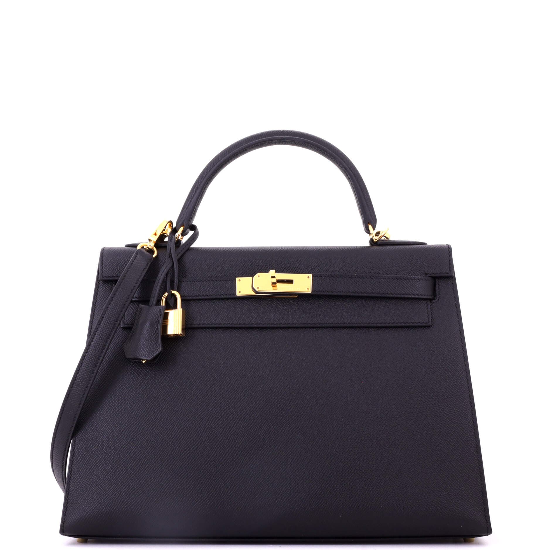 Pre-Owned Hermes Kelly Handbag Black Epsom with Gold Hardware 32, Main, color, Noir