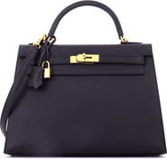 Pre-Owned Hermes Kelly Handbag Black Epsom with Gold Hardware 32