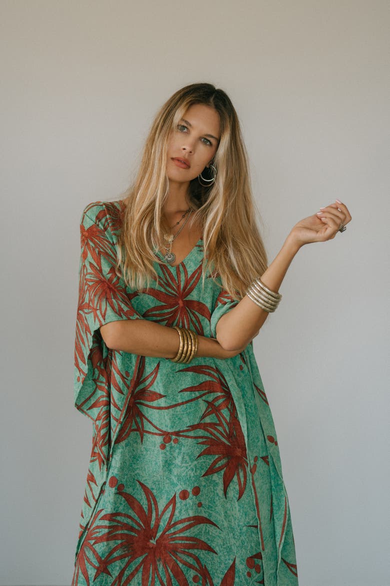 Long Caftan Uni, Alternate, color, Mint & Wine