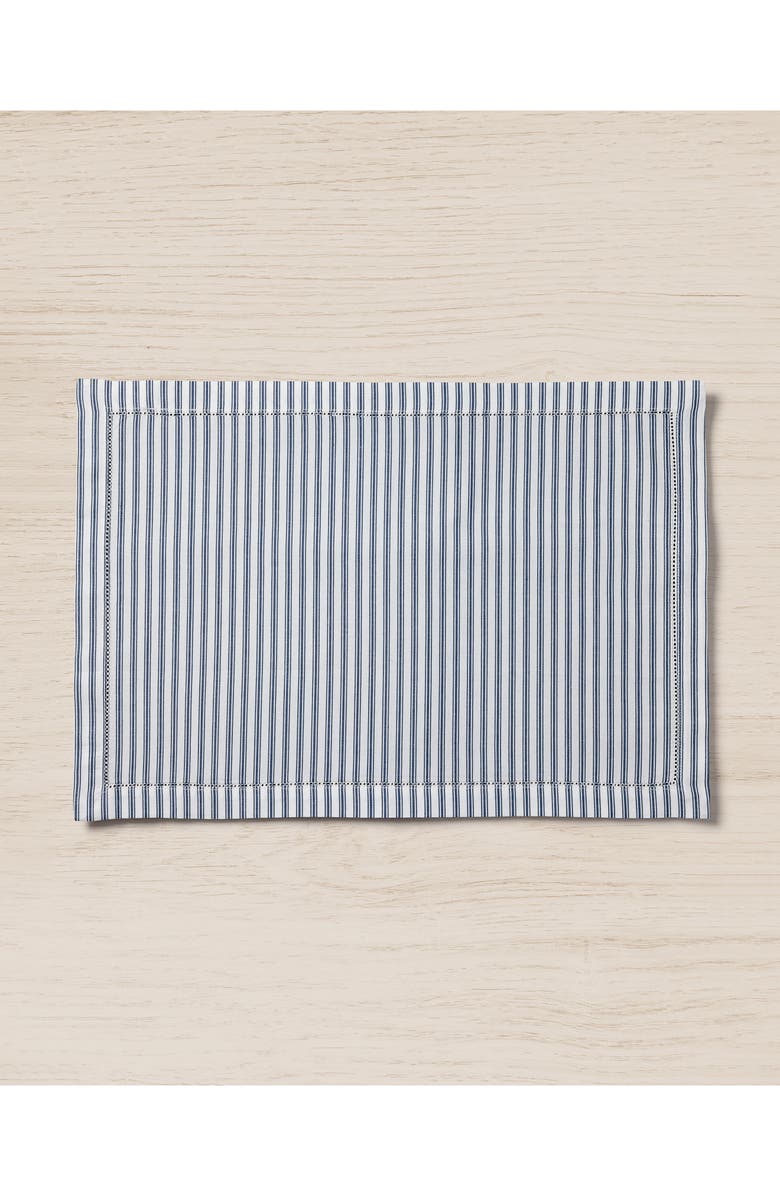 Petite Plume Set of 4 French Ticking Cotton Placemats, Alternate, color, Navy