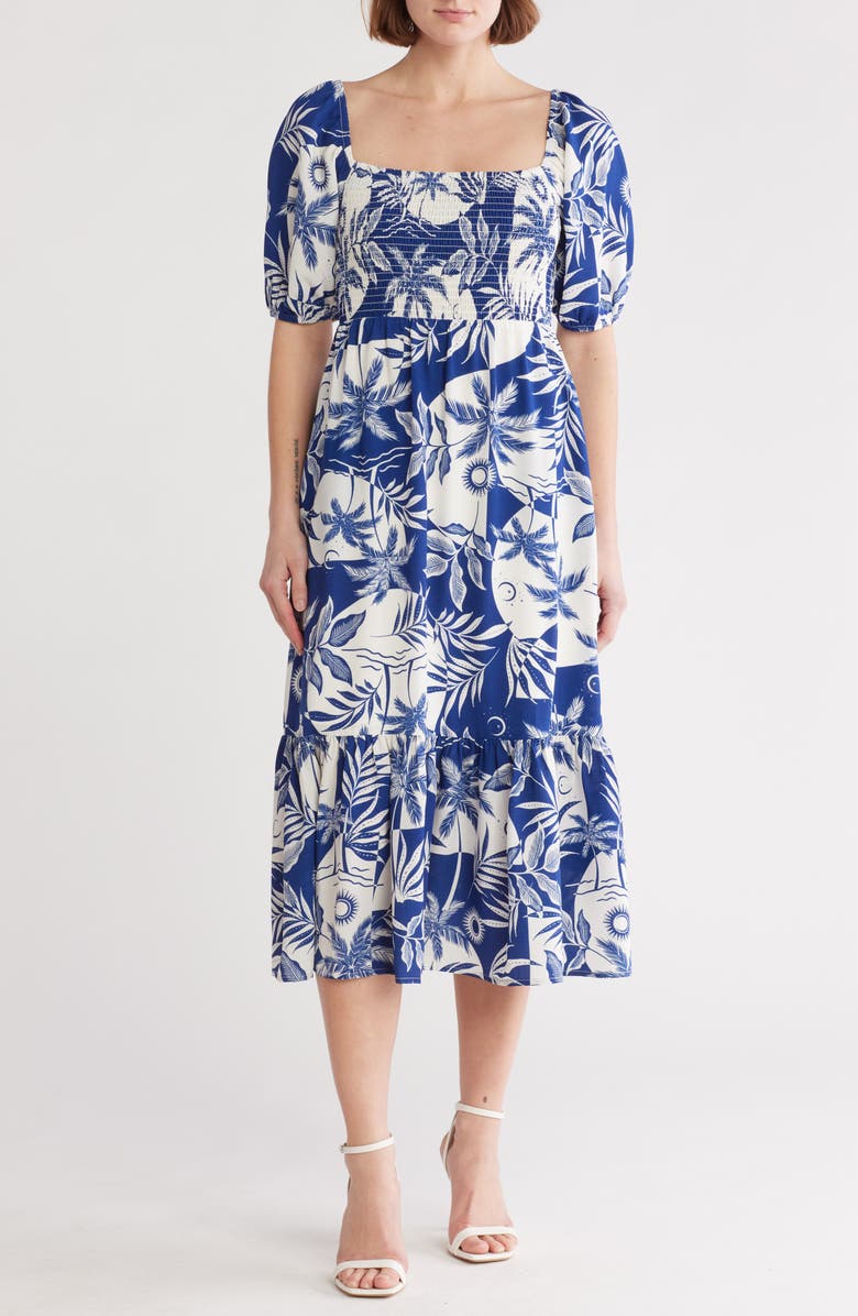 Melrose and Market Smocked Puff Sleeve Midi Dress, Main, color,