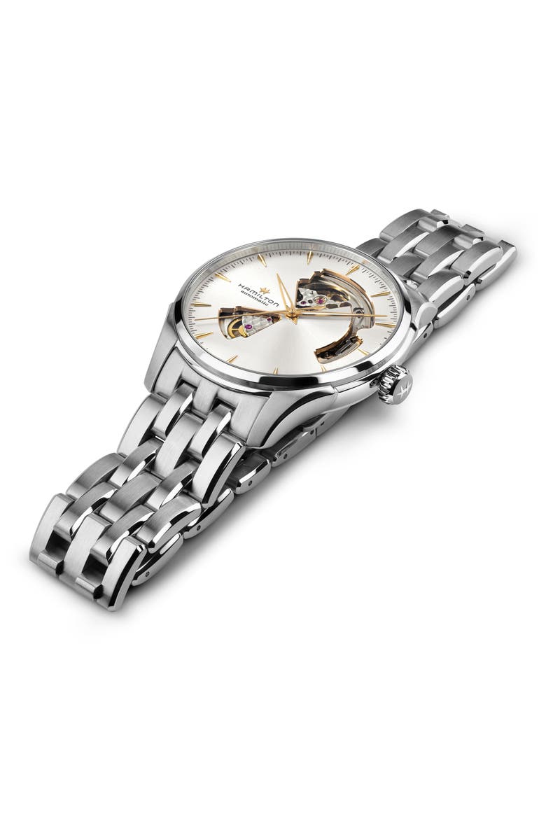 Jazzmaster Open Heart Automatic Bracelet Watch, 40mm, Alternate, color, SILVER