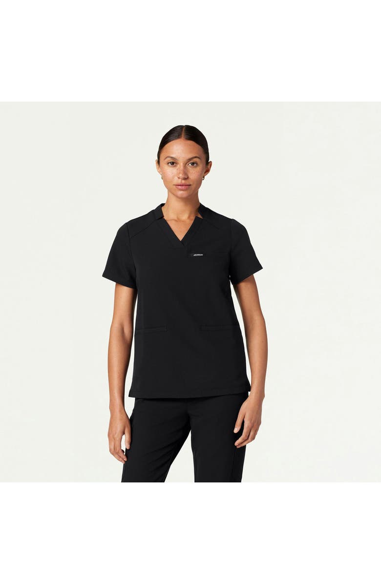 JAANUU Helia Women's 3-Pocket Classic Notched V-Neck Scrub Top, Main, color, Black