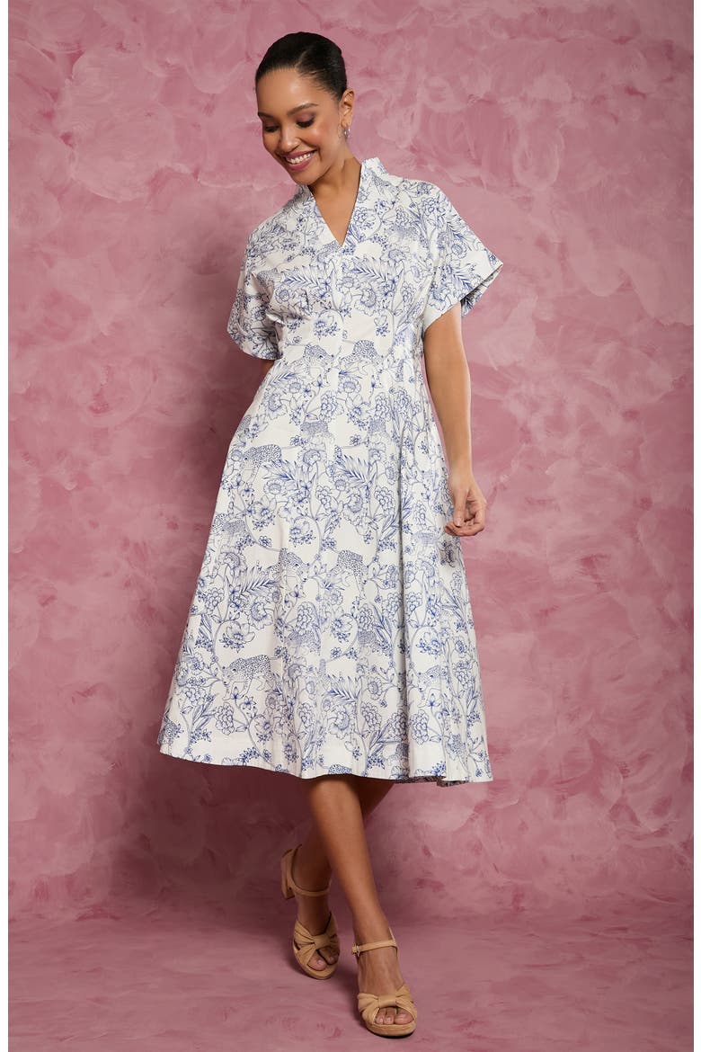 Safari Drop Shoulder Midi Dress, Alternate, color, SOFT WHITE/ DARK SEA