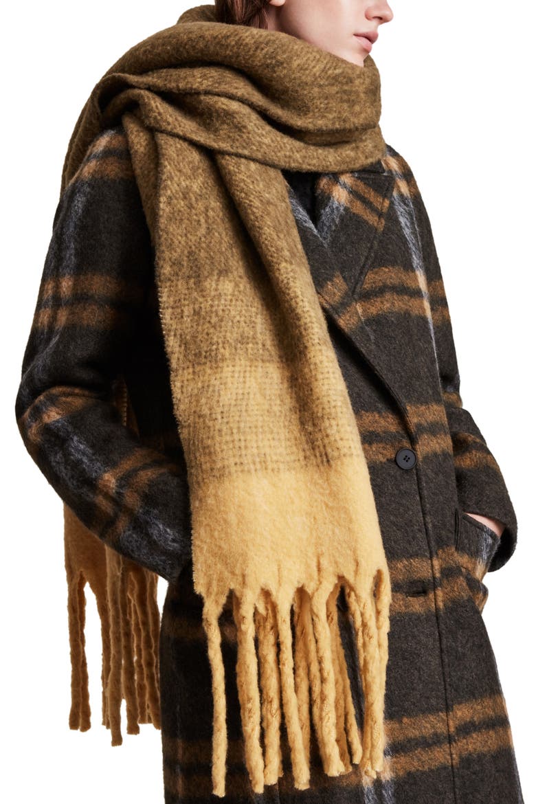 Fuzzy Ombré Wool Blend Scarf, Alternate, color, MUSTARD YELLOW