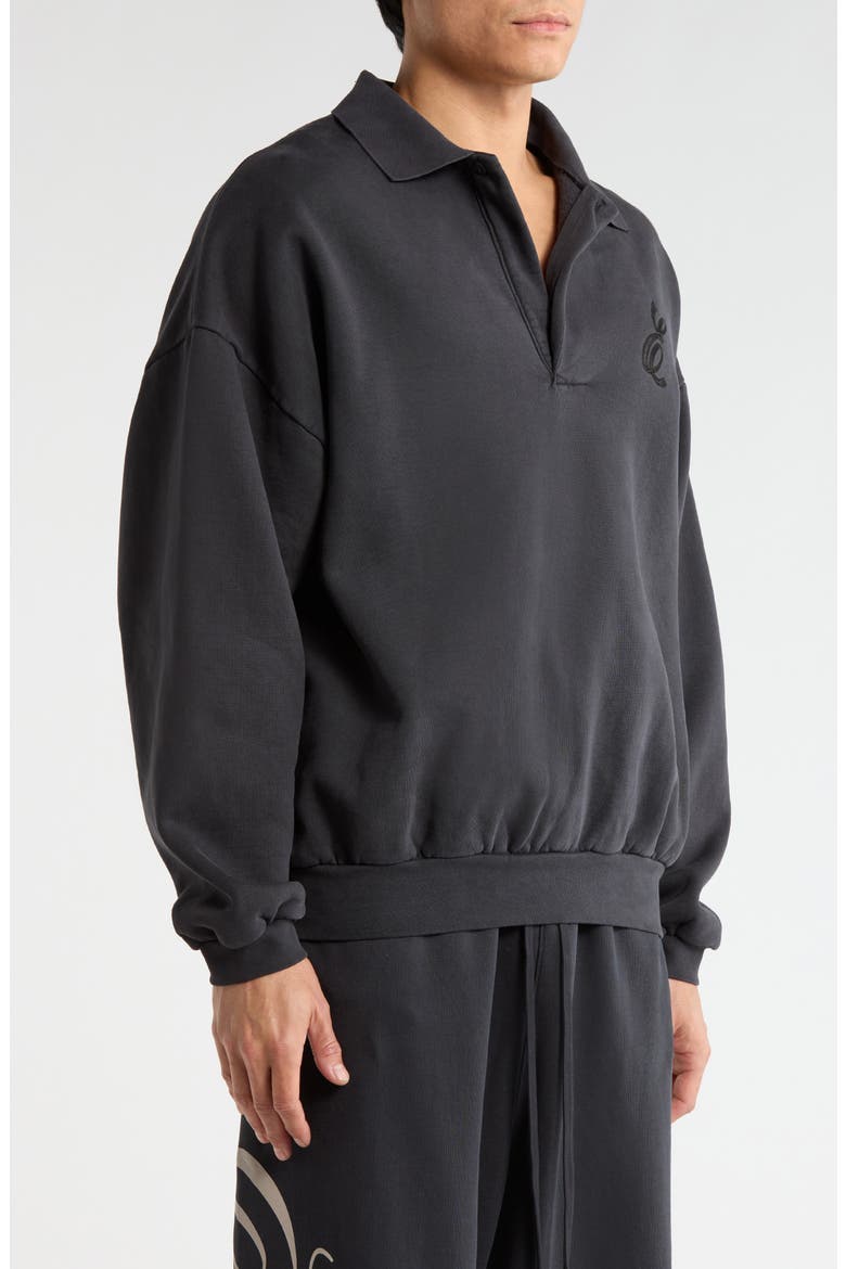 Embroidered Classic Cotton Fleece Polo Sweatshirt, Alternate, color, VINTAGE BLACK