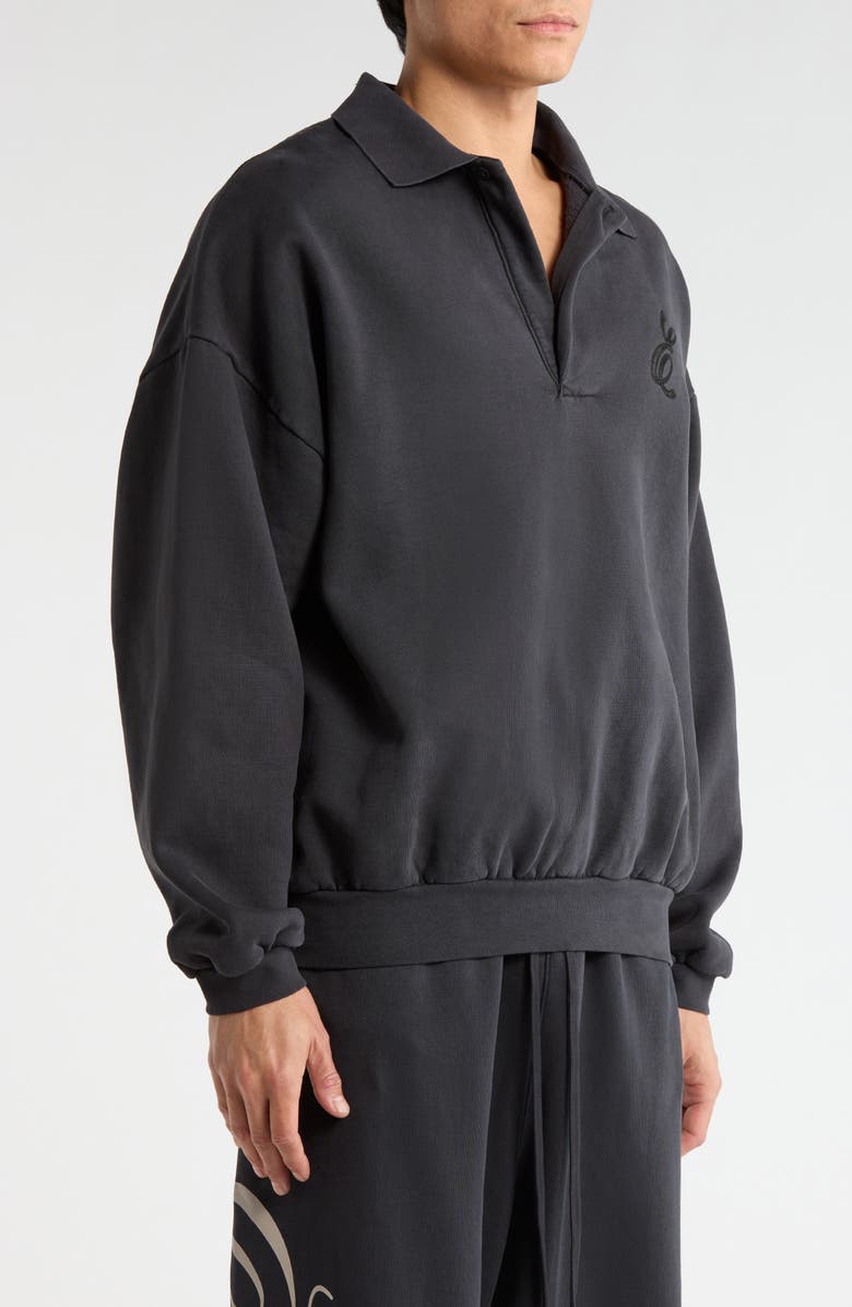 Fear of God Essentials Embroidered Classic Cotton Fleece Polo Sweatshirt, Alternate, color, Vintage Black
