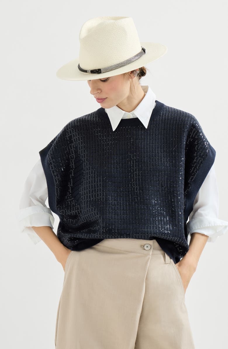 Brunello Cucinelli Dazzling Embroidery sweater, Alternate, color, Blue