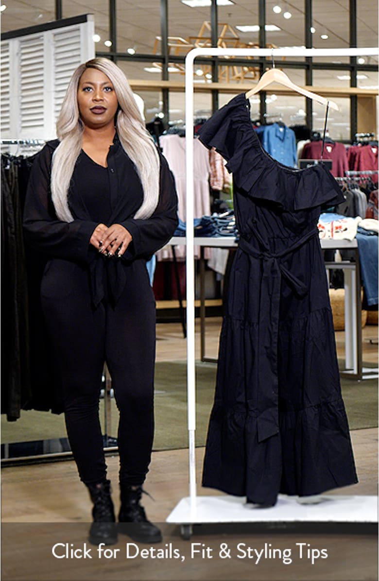 Kiama Ruffle One-Shoulder Tie Belt Tiered Stretch Cotton Dress, sales video thumbnail